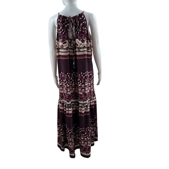 Maison Tara Womens 14 Boho Maxi Floral Geometric Halter Burgundy Dress Fairycore - Picture 2 of 12